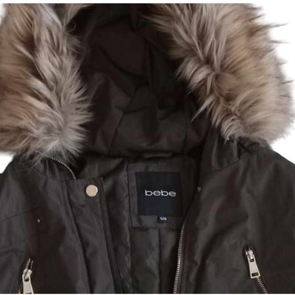 bebe Jackets & Blazers - BEBE Faux Fur Anorak Cinched Waist Winter Jacket